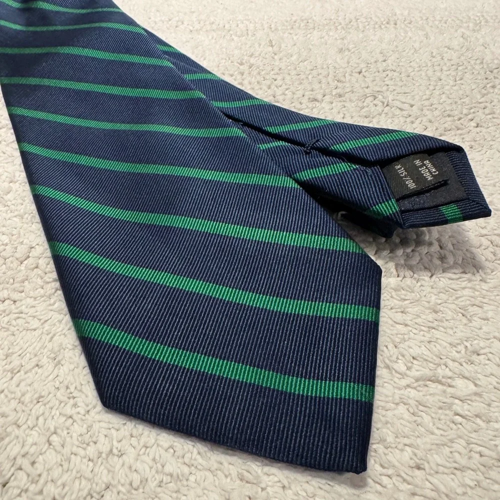 Jos A Bank Repp Tie Blue Green Striped 100% Silk Business Preppy Executive VTG